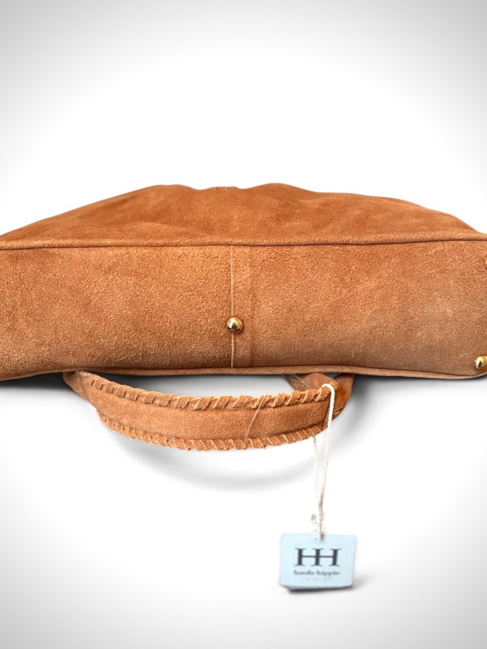 HAUTE HIPPIE STYLE Triangle Hobo Shoulder Bag 100% Genuine Suede Camel NWT Boho - Picture 4 of 16